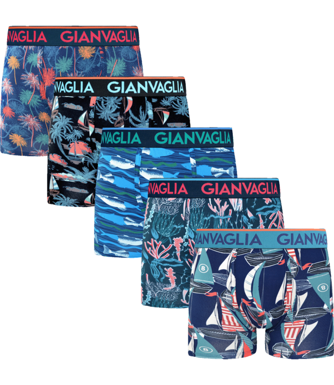 Gianvaglia Deluxe 5-Pack Sea Edition Katoenen Heren Boxershorts – Comfortabel & Ademend Ondergoed