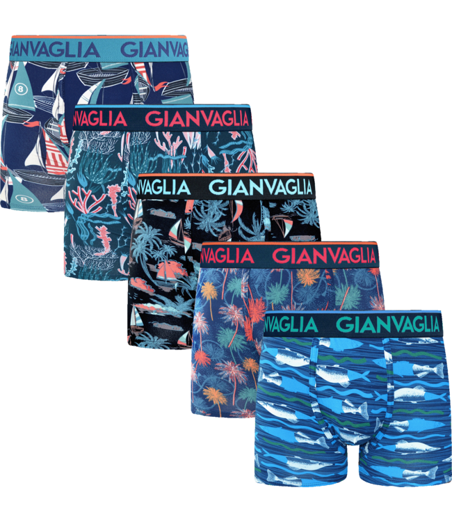 Gianvaglia Deluxe 5-Pack Sea Edition Katoenen Heren Boxershorts – Comfortabel & Ademend Ondergoed