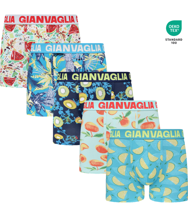 Gianvaglia Deluxe 5-Pack Exotic Fruit Edition Katoenen Heren Boxershorts - Comfortabel Katoen & Trendy Prints