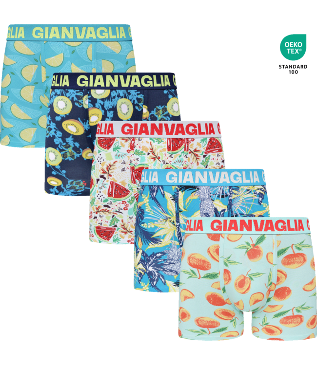 Gianvaglia Deluxe 5-Pack Exotic Fruit Edition Katoenen Heren Boxershorts - Comfortabel Katoen & Trendy Prints