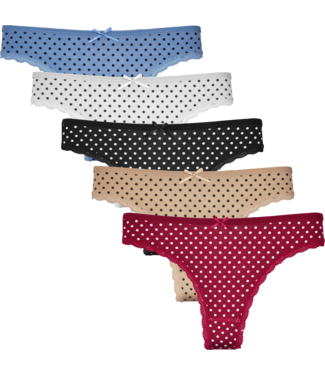 Fine Woman 5-Pack Katoenen Strings Met Stippeltjes