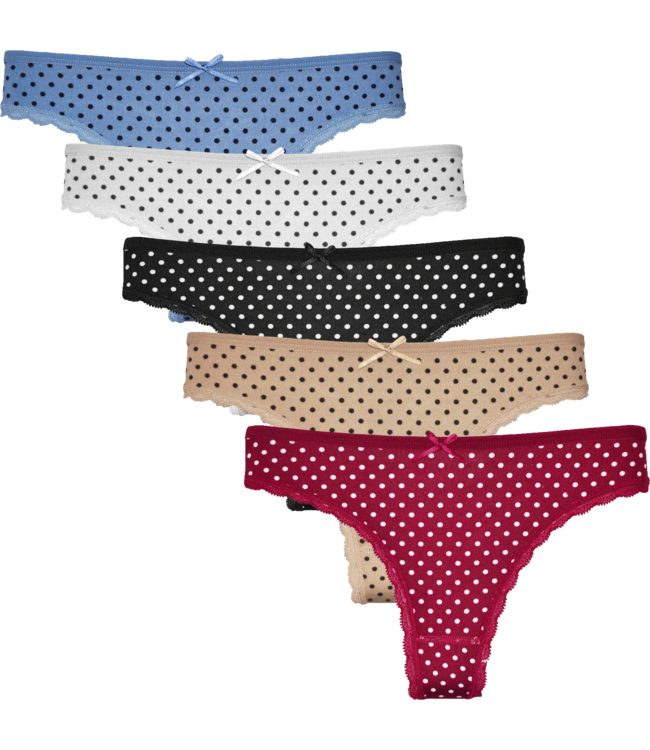 Fine Woman 5-Pack Katoenen Strings Met Stippeltjes