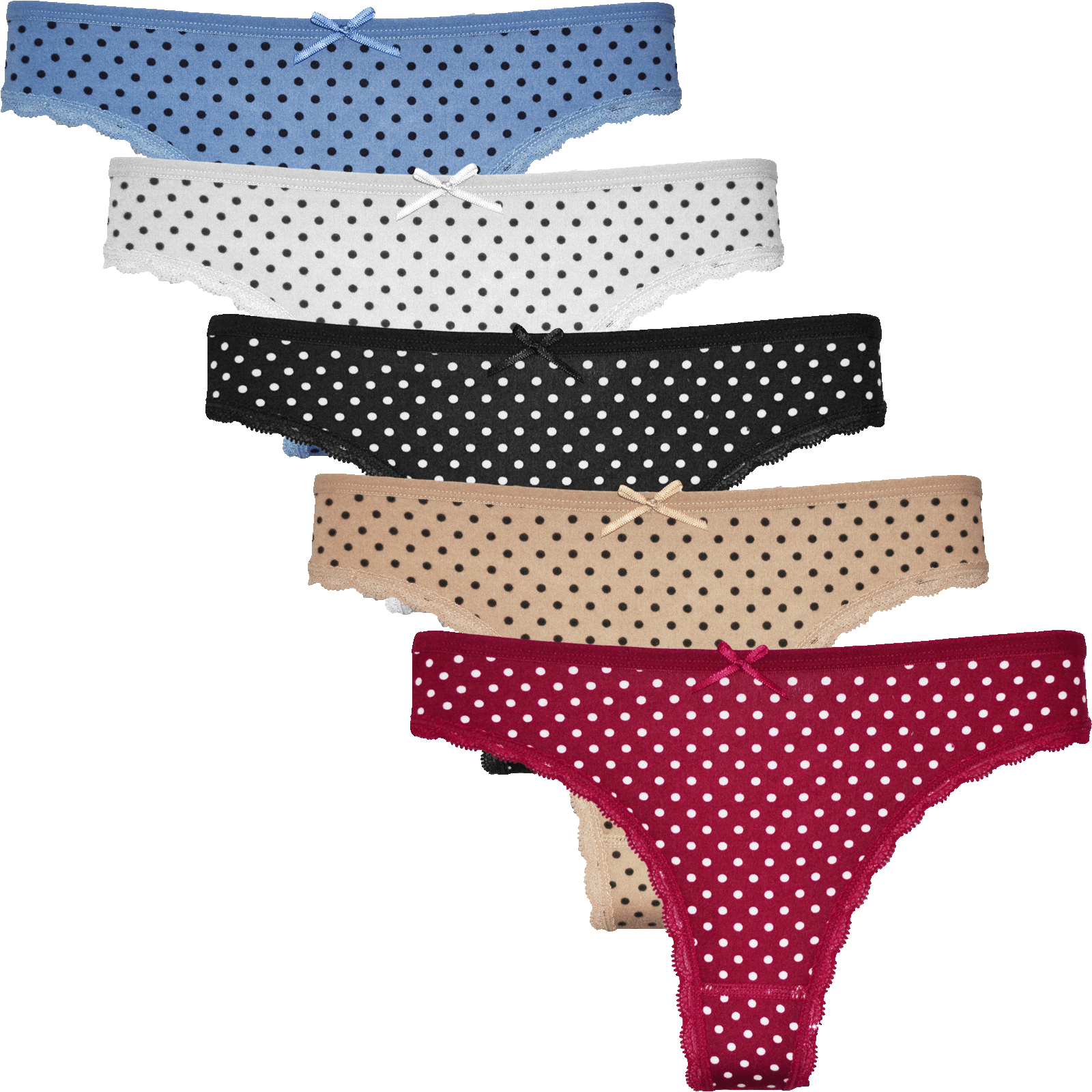 FINE WOMAN® 5-Pack Katoenen Strings Stippeltjes Edition
