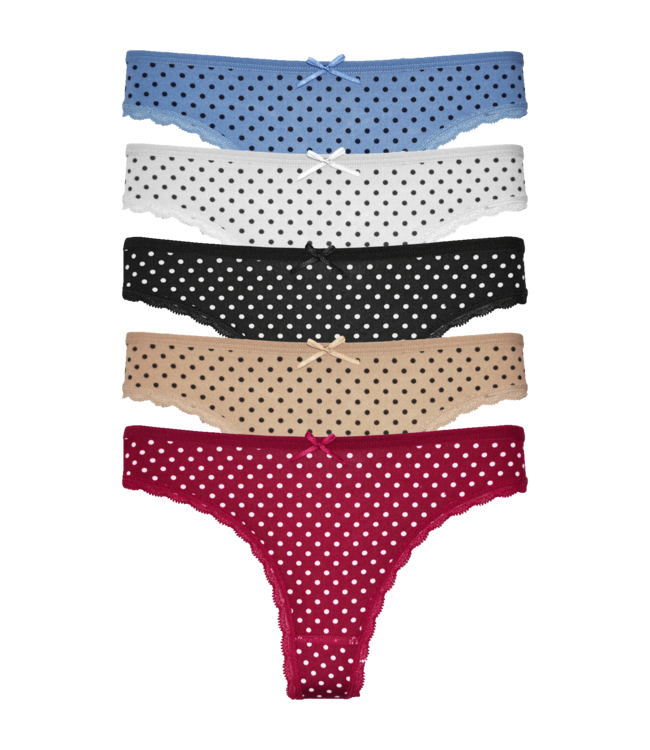 Fine Woman 5-Pack Katoenen Strings Met Stippeltjes