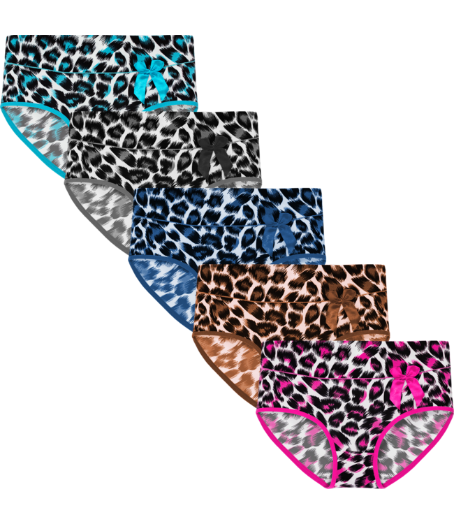 Fine Woman 5-Pack Katoenen Dames Slips met Trendy Tijgerprint - Comfortabel, Ademend en Stijlvol