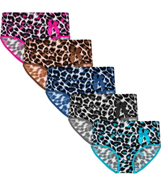 Fine Woman 5-Pack Katoenen Dames Slips met Trendy Tijgerprint - Comfortabel, Ademend en Stijlvol