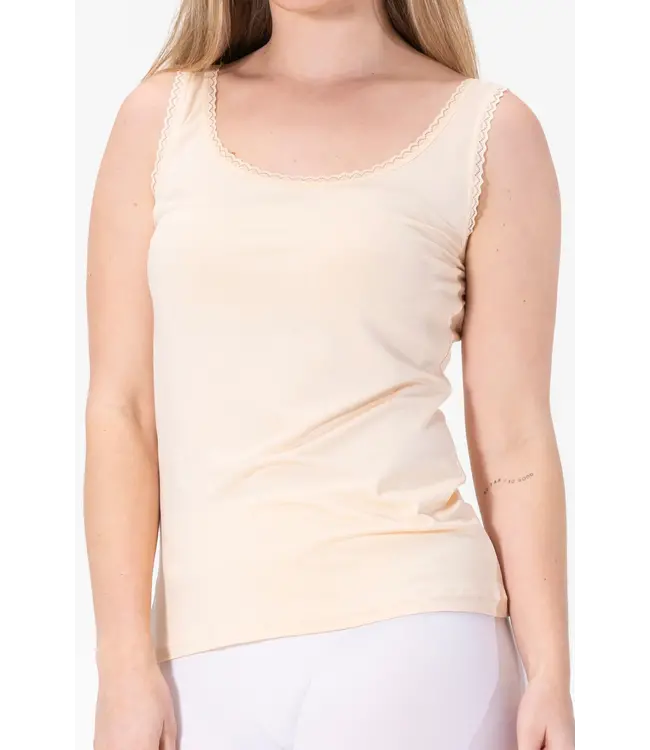 Gaubert Gaubert Zijdezacht Bamboe Dames Onderhemd met Kant - Ademend & Comfortabel - Beige