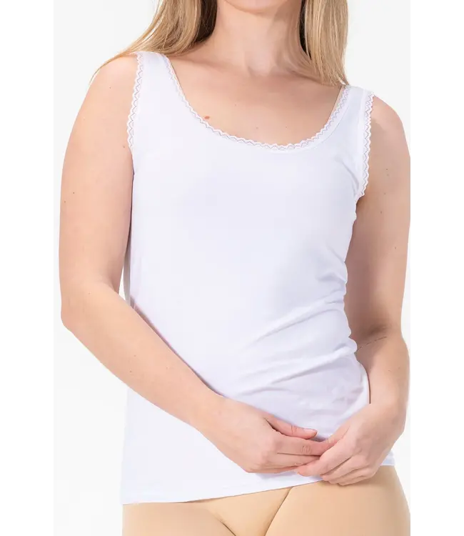 Gaubert Zijdezacht Bamboe Dames Onderhemd met Kant - Ademend & Comfortabel - Wit