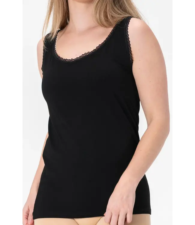 Gaubert Zijdezacht Bamboe Dames Onderhemd met Kant - Ademend & Comfortabel - Zwart
