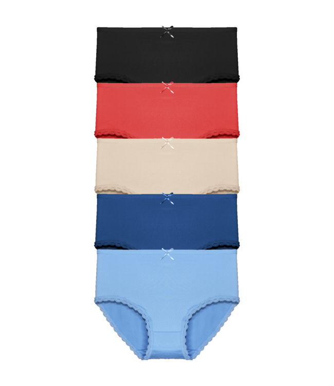 Fine Woman 5-Pack Katoenen Dames Slips - Comfort Stretch Met Kanten Randje