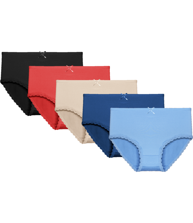 Fine Woman 5-Pack Katoenen Dames Slips - Comfort Stretch Met Kanten Randje