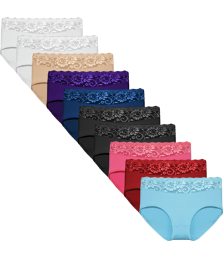 Fine Woman 10-Pack Katoenen Dames Slips met Kant