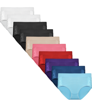 Fine Woman Fine Woman 10-Pack Katoenen Dames Slips met Kantdetails