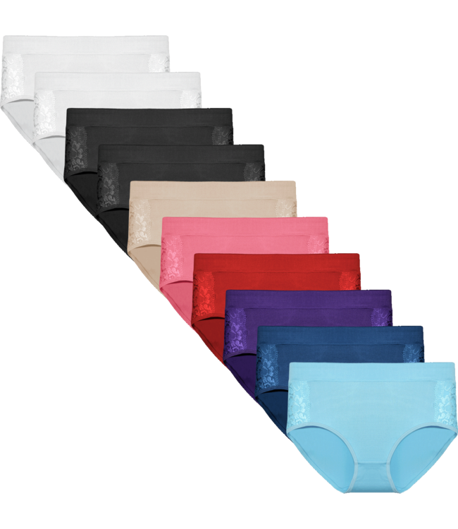 Fine Woman 10-Pack Katoenen Dames Slips met Kantdetails – Comfort & Stijl