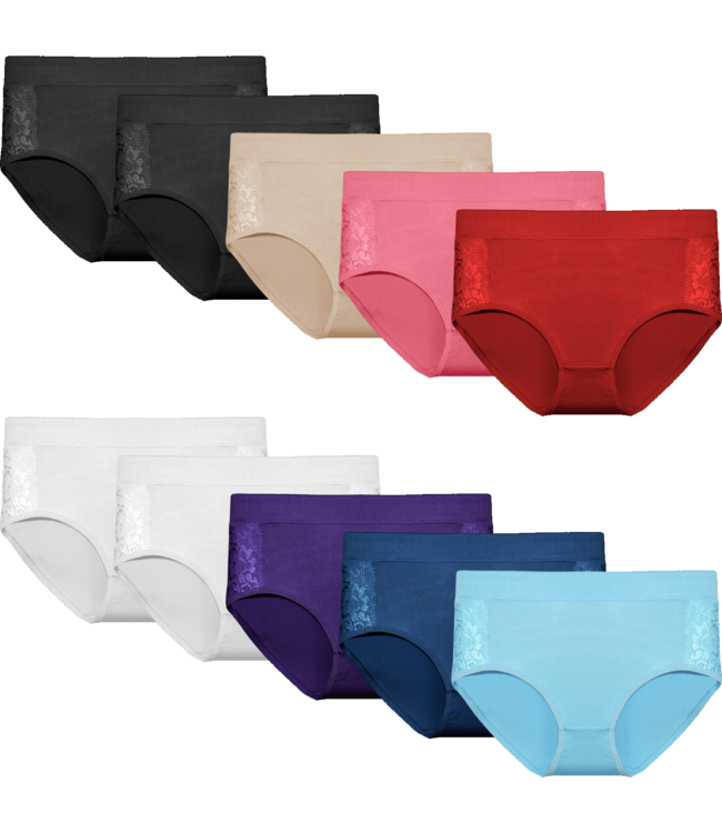 Fine Woman 10-Pack Katoenen Dames Slips met Kantdetails – Comfort & Stijl