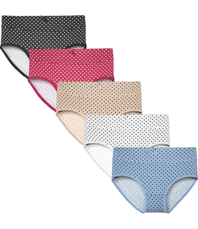 Fine Woman 5-Pack Katoenen Dames Slips met Stipjes – Zacht & Ademend Comfort