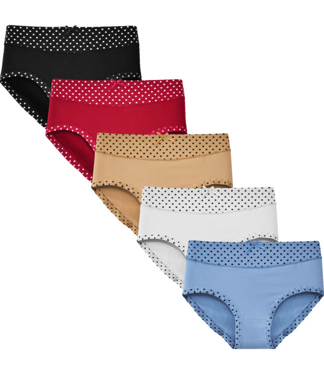 Fine Woman 5-Pack Katoenen Dames Slips met Gestipte Rand – Comfort & Pasvorm