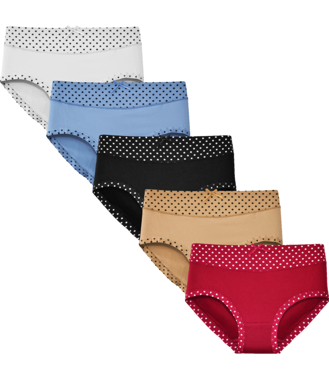 Fine Woman 5-Pack Katoenen Dames Slips met Gestipte Rand – Comfort & Pasvorm