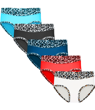 Fine Woman 5-Pack Katoenen Dames Slips met Panterprint-Rand - Felle Kleuren