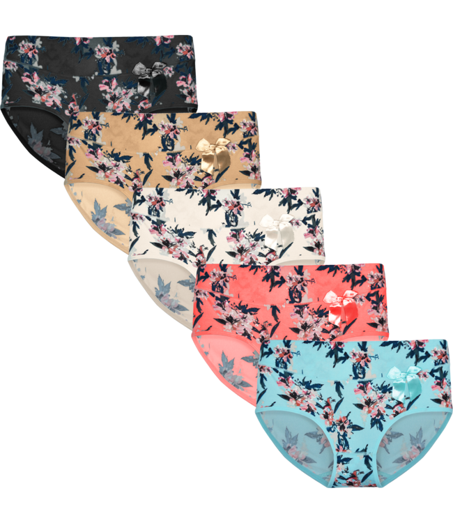 Fine Woman 5-Pack Katoenen Dames Slips met Stijlvolle Bloemenprint en Comfortabele Pasvorm