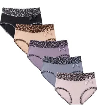Fine Woman 5-Pack Katoenen Dames Slips met Panterprint-Rand - Pastel & Nude