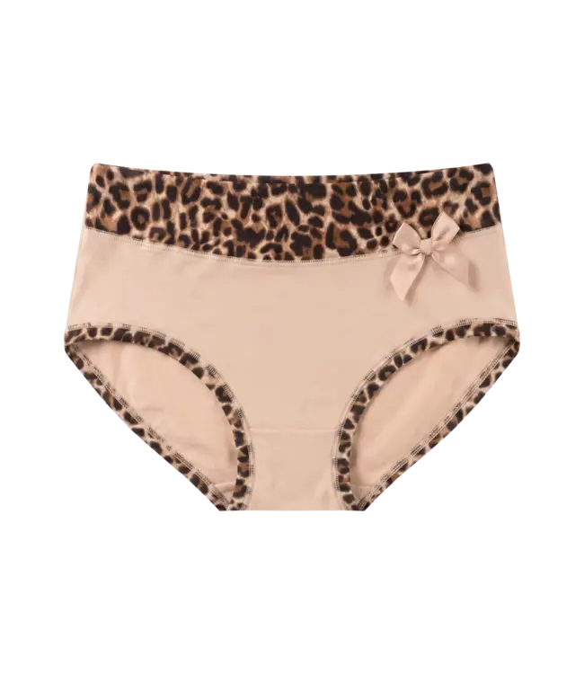 Fine Woman 5-Pack Katoenen Dames Slips met Panterprint-Rand - Pastel & Nude