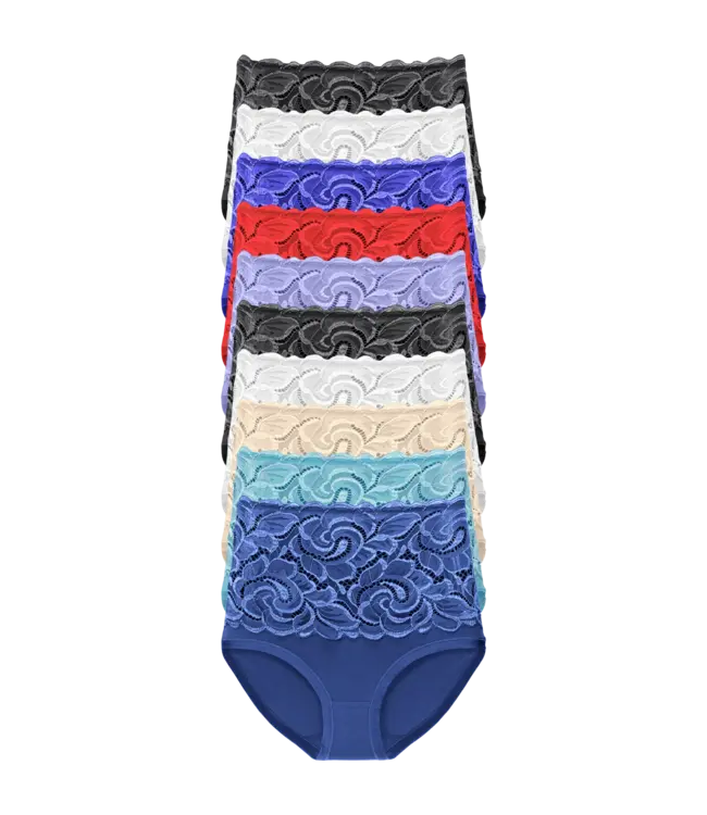 Fine Woman 10-Pack Katoenen Dames Slips met Hoge Taille en Kant