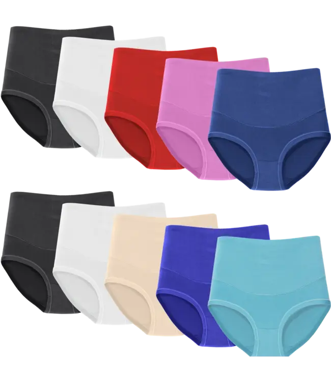 Fine Woman 10-Pack Katoenen Dames Slips met Hoge Taille