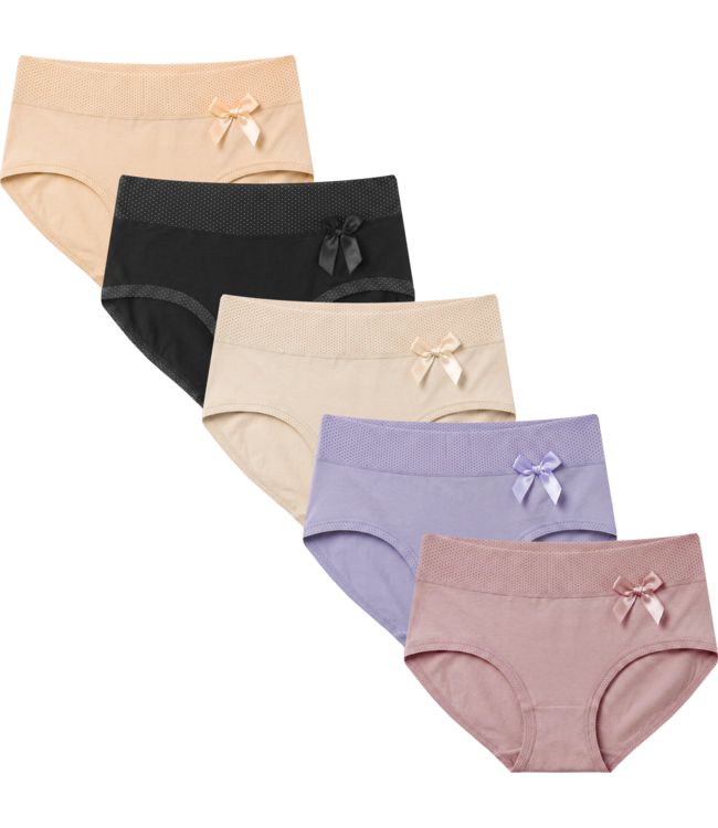 Fine Woman 5-Pack Katoenen Dames Slips met Strikje - Pastel