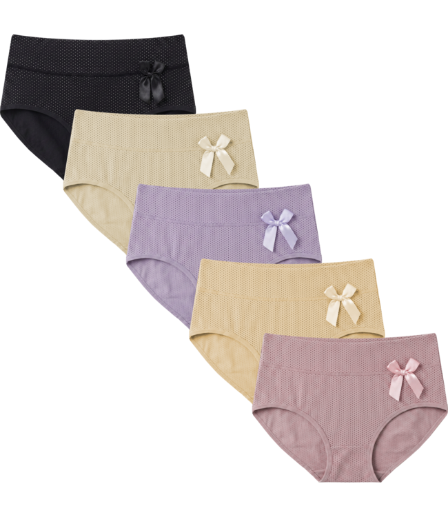Fine Woman 5-Pack Katoenen Dames Slips met Strikje - Naturel