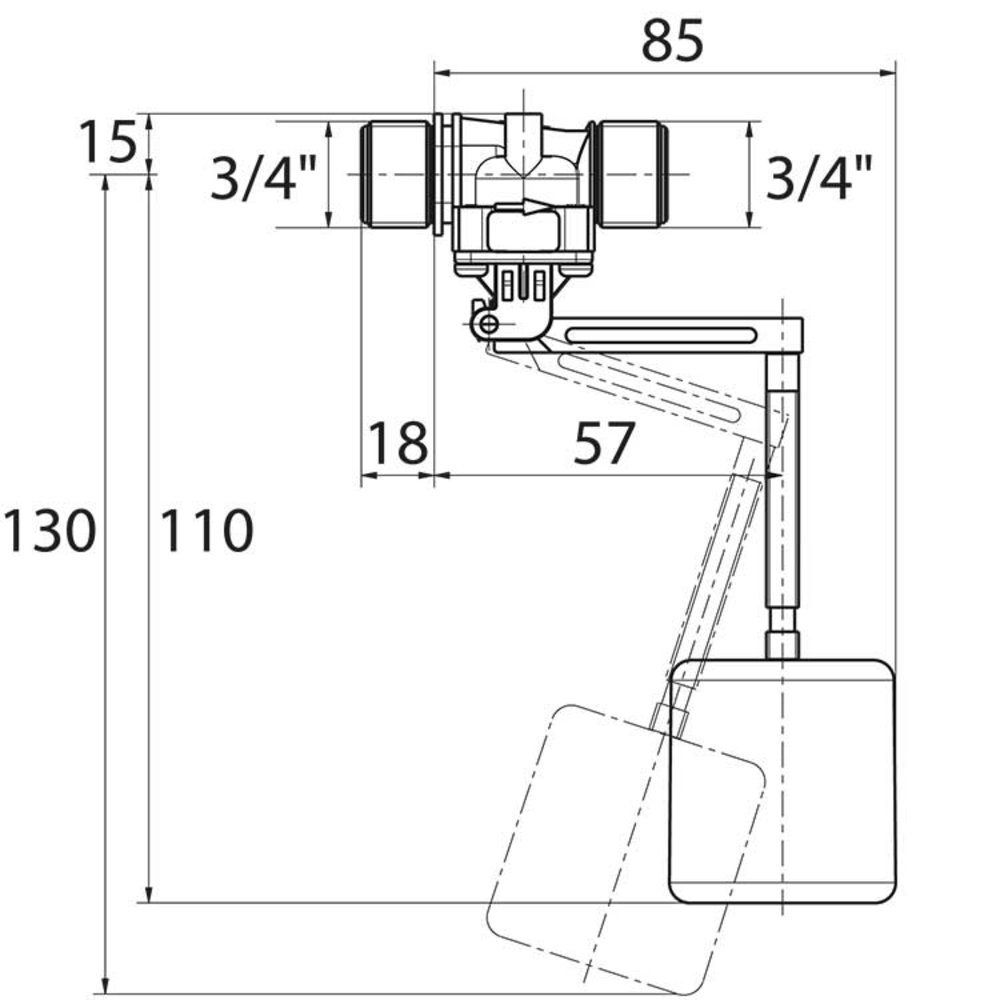 Vlotterventiel, AK 3/4" AG+PE, schuim Vlotterventiel, AK 3/4" AG+PE, schuim