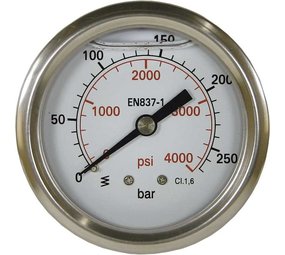 Manometer, 1/4" AG, 0 - 400 bar, 63 mm Manometer, 1/4" AG, 0 - 400 bar, 63 mm