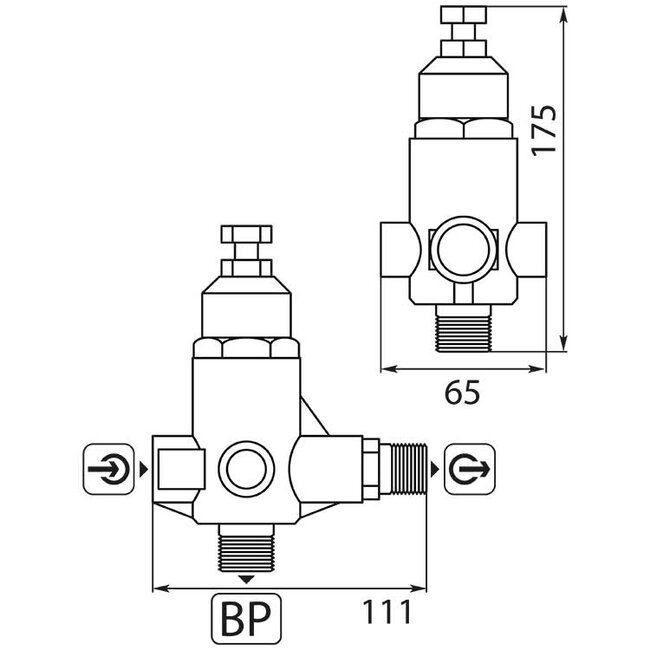 Interpump Overdrukventiel K-1 , 3/8" Overdrukventiel K-1, 250 bar, 9 - 41 l/minIG - 1/2" AG, 250 bar