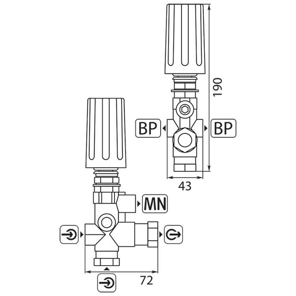 Bypass ventiel UHL250, 250 bar, 35 l/min, paneelmontage Bypass ventiel UHL250, 250 bar, 35 l/min, paneelmontage