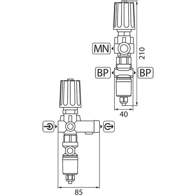 Bypass ST-261, 250 bar, 30 l/min, met schakelaar
