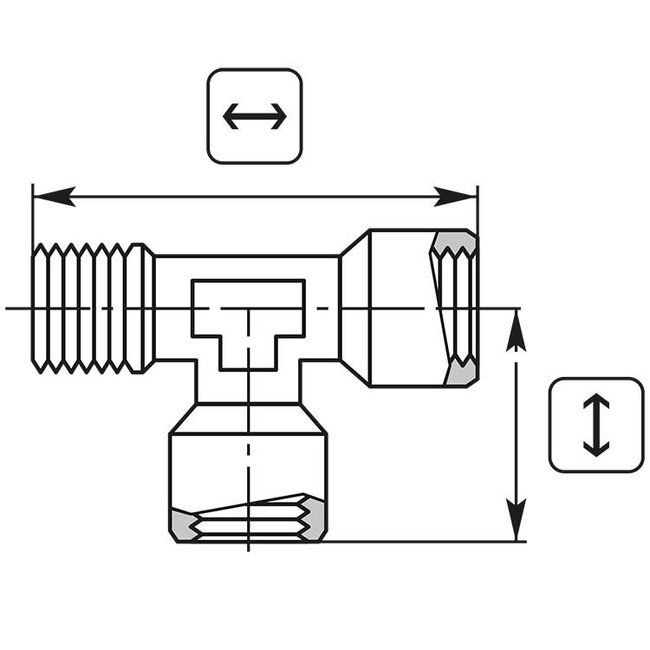 T-Stuk 1/2" IG-IG-AG Messing vernikkeld