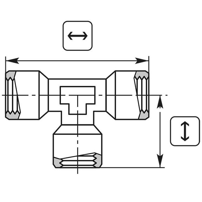 T-stuk 1/4" IG messing