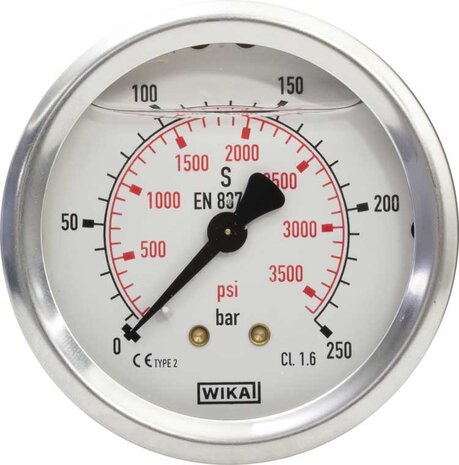 Manometer WIKA, 1/4" AG, 0 - 250 bar, 50 mm Manometer WIKA, 1/4" AG, 0 - 250 bar, 50 mm