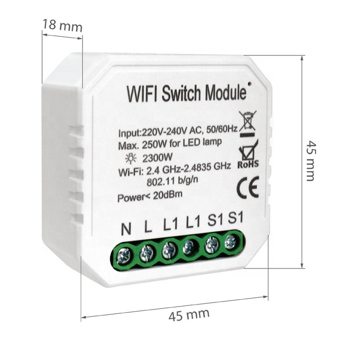 DCU CONTROL WIFI SWITCH - 1 POORT (VOOR ELEKTRISCHE APPARATEN EN LED)