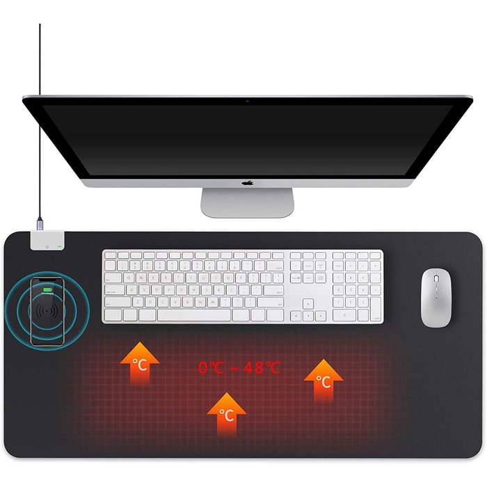 DCU CityLine Topdesign Verwarmde infrarood bureaulegger (90 x 42 cm) voorzien van draadloos QI laadstation