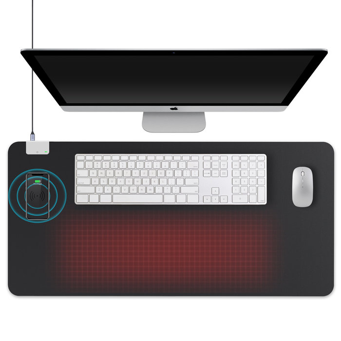 DCU CityLine Topdesign Verwarmde infrarood bureaulegger (90 x 42 cm) voorzien van draadloos QI laadstation