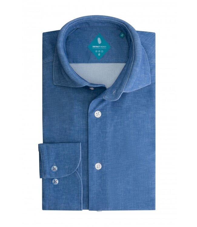 District Indigo Overhemd Performance Print on Pique Hell Blue