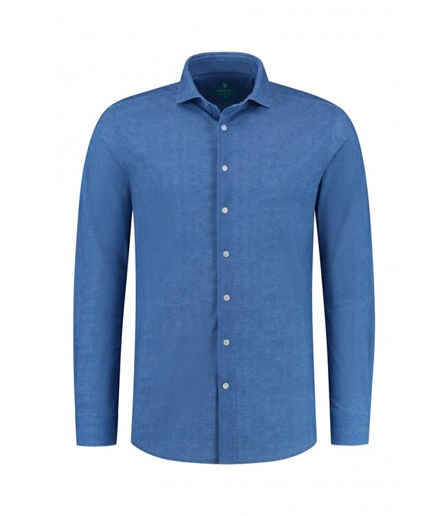 District Indigo Overhemd Performance Print on Pique Hell Blue