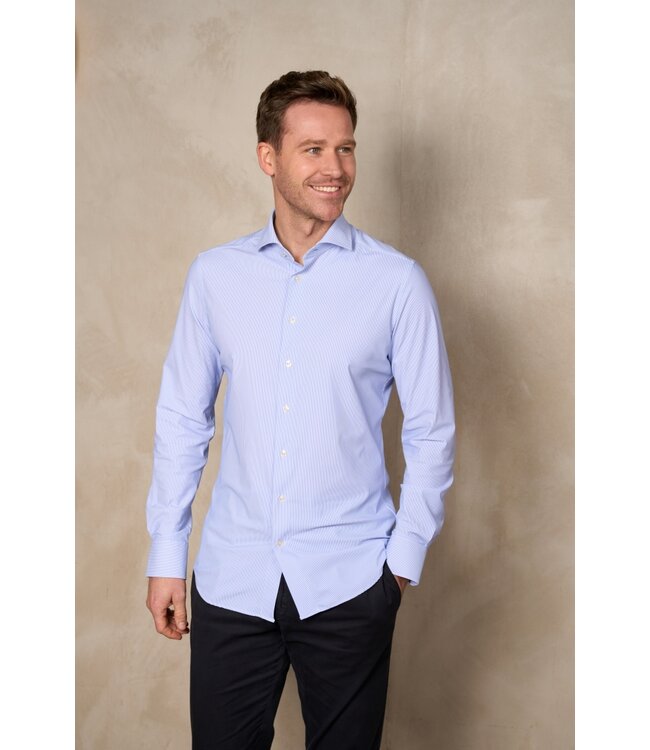 District Indigo Overhemd Performance Stripe Blue