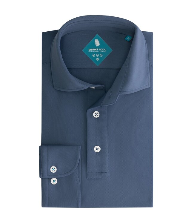 District Indigo District Indigo Pique Performance Polo LS Steel Blue