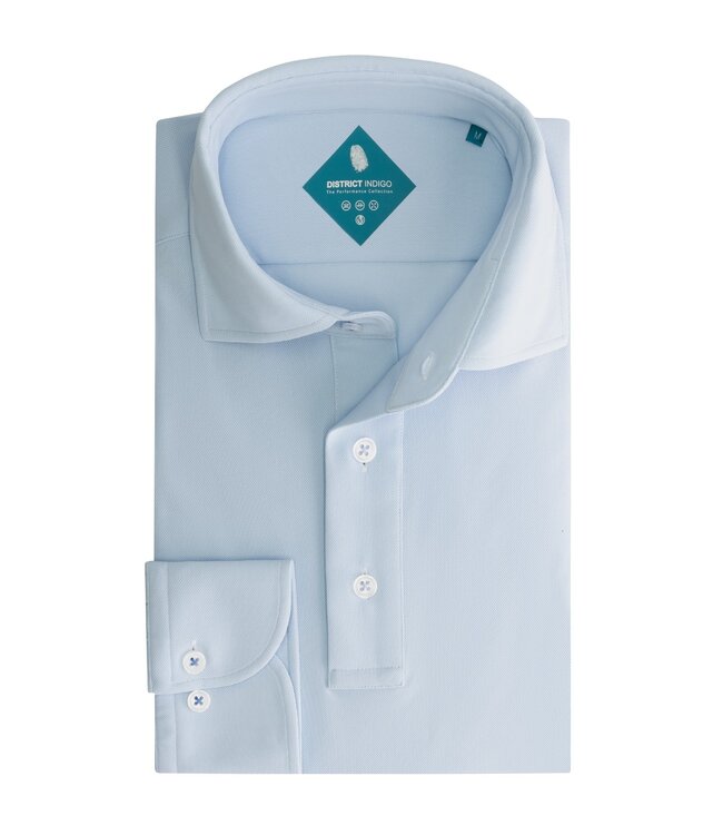 District Indigo District Indigo Pique Performance Polo LS Light Blue