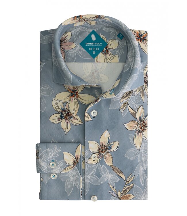 District Indigo District Indigo Overhemd Performance Pique Print Grey/Blue