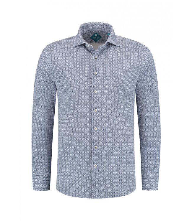 District Indigo District Indigo Overhemd Performance Pique Print Blue/White/Brown