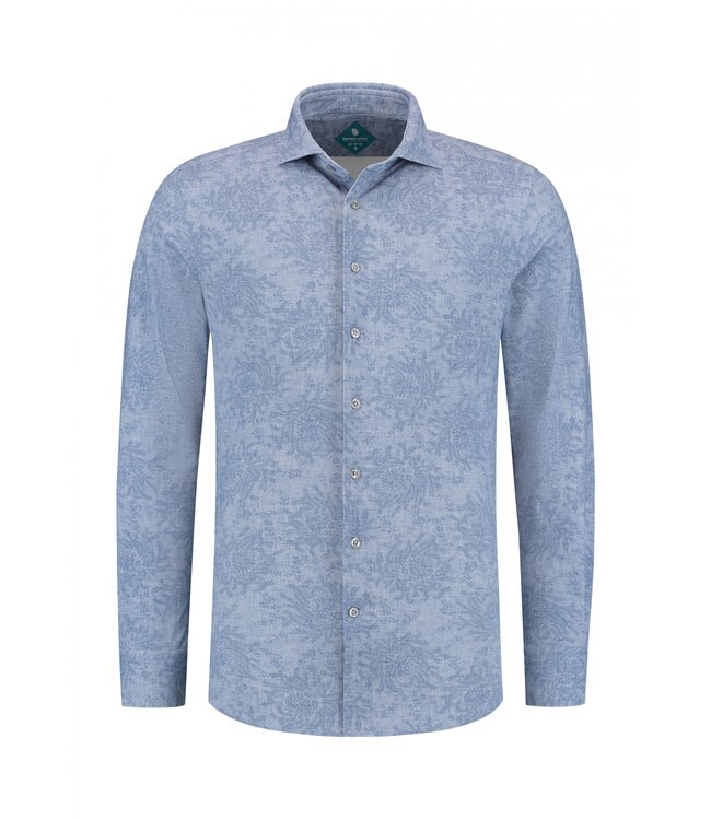 District Indigo Overhemd Pique Performance Print Light Blue