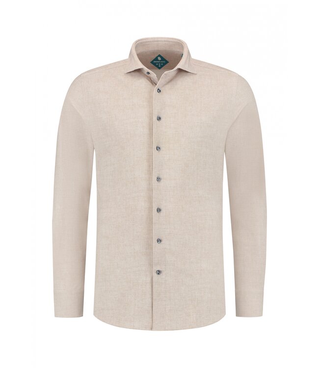 District Indigo District Indigo Overhemd Pique Performance Mel. Beige